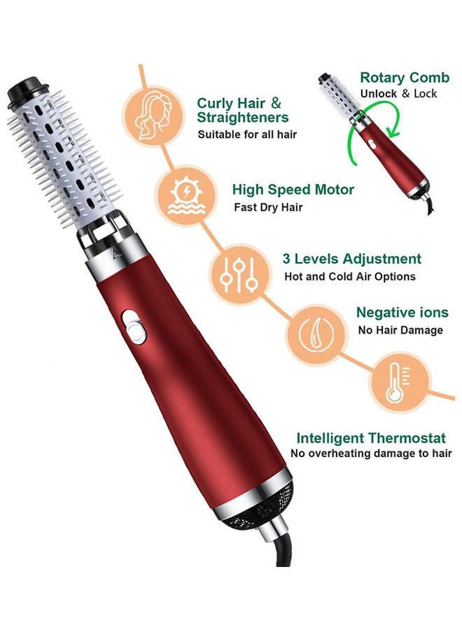 3 In 1 Electric Hair Dryer Rotating Brush Red 22x4cm - Image 2
